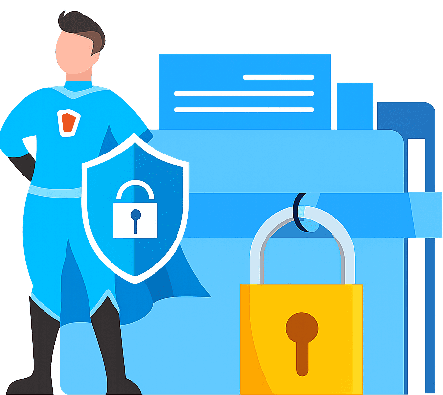 Security guard with shield and padlock